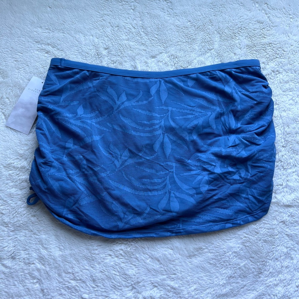 New Directions Blue Tropical Leaf Ruched Swim Skirt Skort Bottom Size Large NEW - Picture 4 of 13